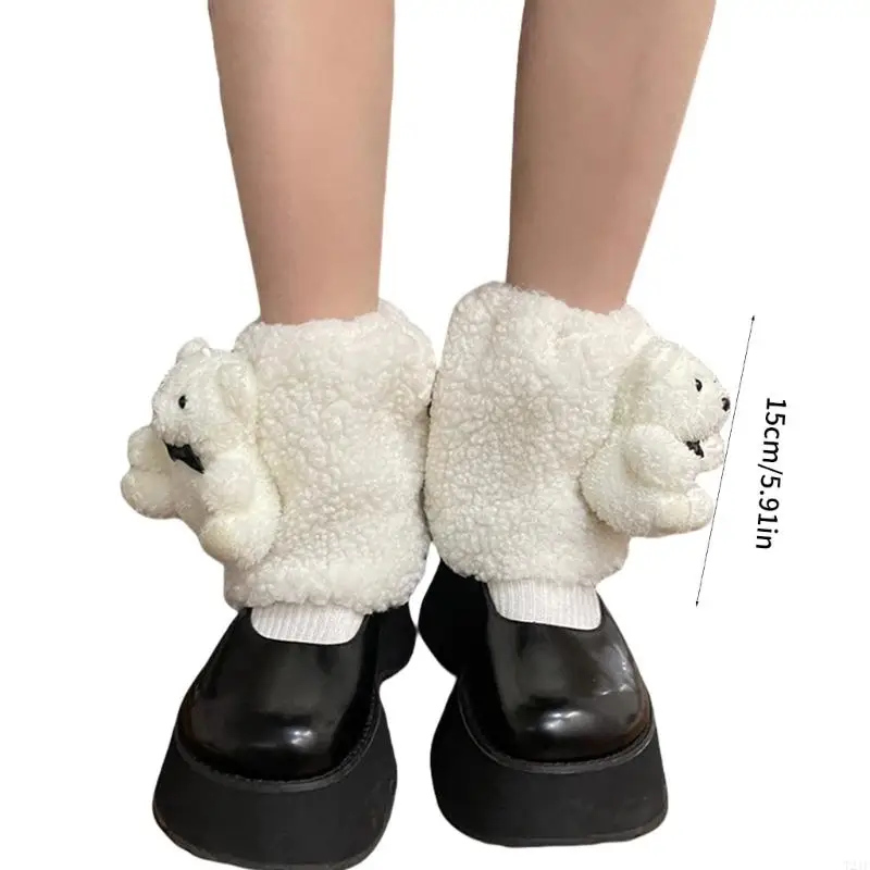 T21f peluda bota punhos para mulheres inverno 3d urso bonecas fuzzy pelúcia polainas velo bota toppers meias sem pé