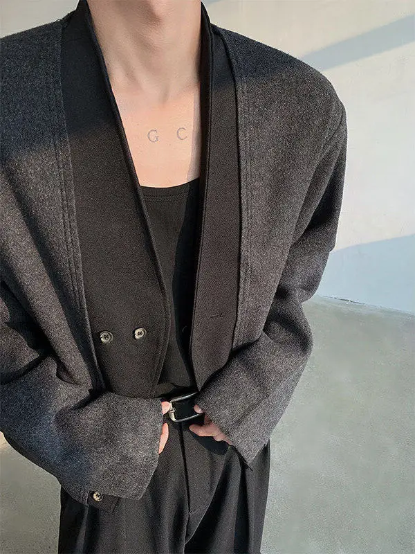 

Мужской кардиган-жакет свободного кроя из смесового твида с двойными пуговицами в стиле Old Money, универсальная верхняя одежда для весны и осени