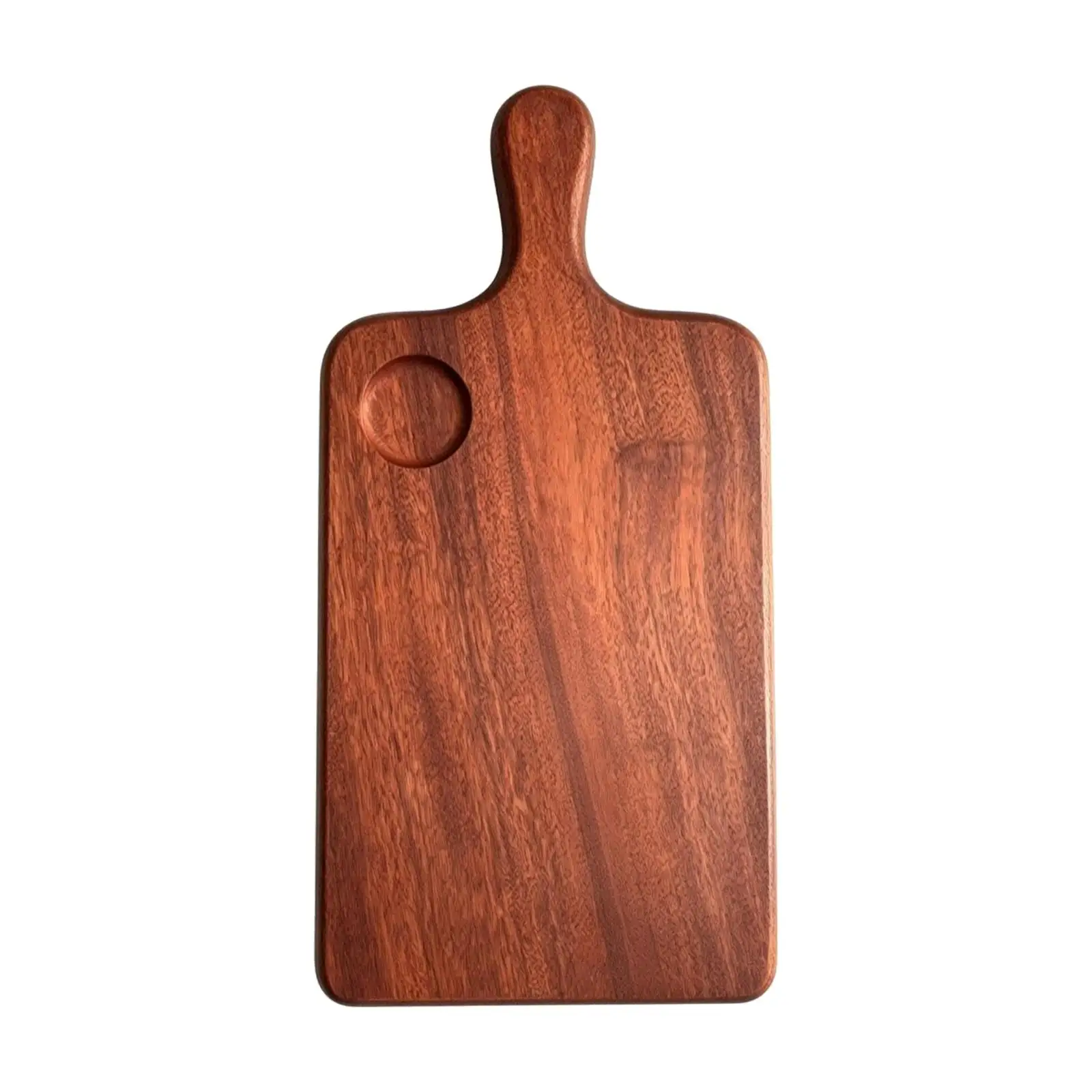Natural Ebony Kitchen Cutting Board with Handle and Dip Groove for Home Chef Food Prep Serving Table