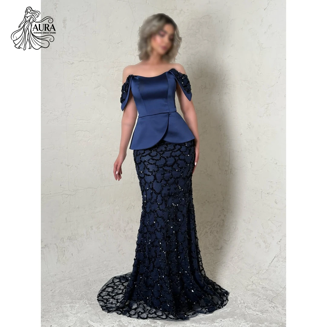 Robes de bal personnalisées Aura 2026, robes de soirée élégantes pour femmes, robe de soirée de luxe, jupe queue de poisson, broderie en dentelle jaune