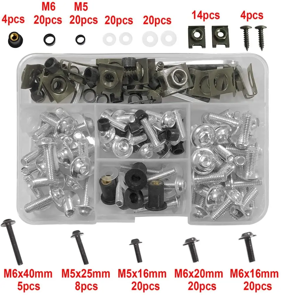 Kit de boulons de carénage de moto en aluminium, vis de pare-brise, attaches colorées, jeu de vis, pièces modifiées de moto, boîte de 177 pièces