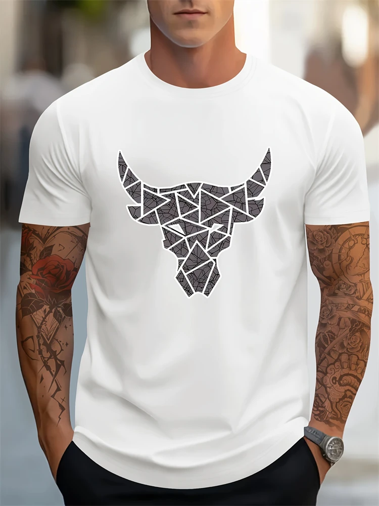 

Men's Summer Casual T-shirt, Short Sleeve Shirt, Urban Fashion, Outdoor Sports, Bull Print