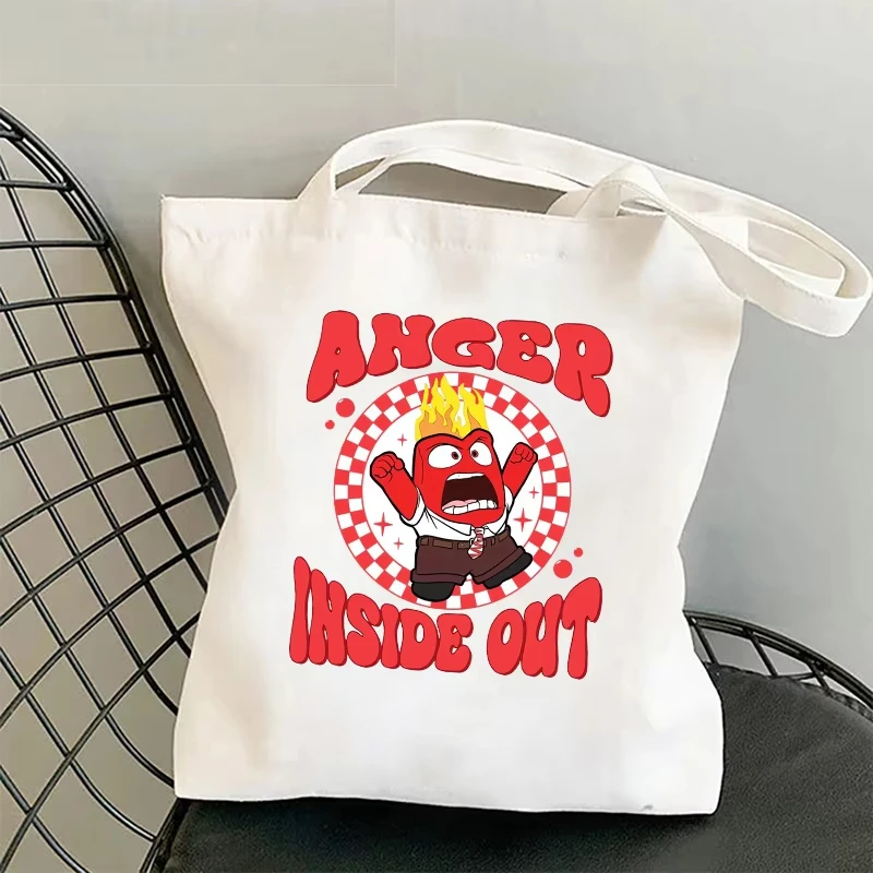Disney Inside Out 2 Tas Tote Lucu Tas Kanvas Lipat Wanita Tas Tangan Anak-anak Kecemasan Kartun Tas Belanja Portabel Hadiah