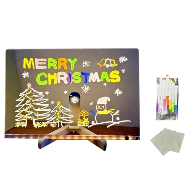 A96I-5X LED Note Board With Colors, 2025 Glowing LED Drawing Board For Kids, LED Not Board With Stand And 7 Color Markers L