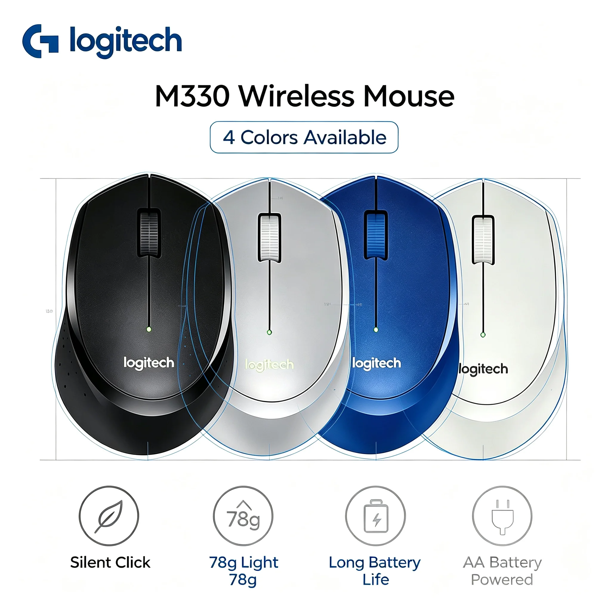 Logitech M330 2.4G Noiseless Wireless Mouse Comfort Grip Mice For Business Staff And Student Users