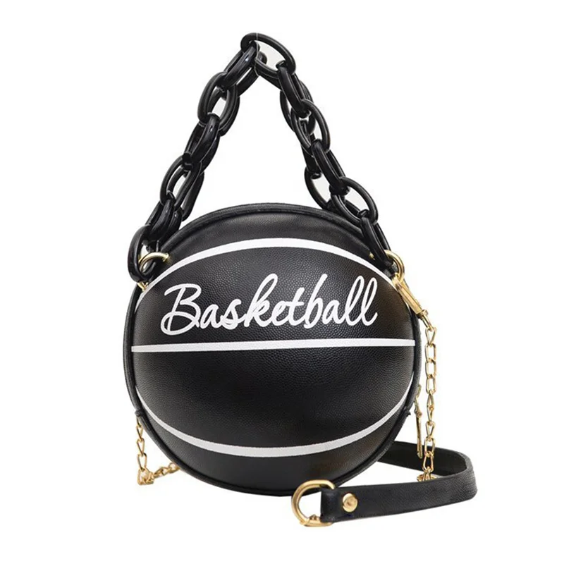 Women Shoulder Bag PU Leather Chain Basketball Bag New Letter Print Teenagers Handbag Fashion Crossbody Bags Female