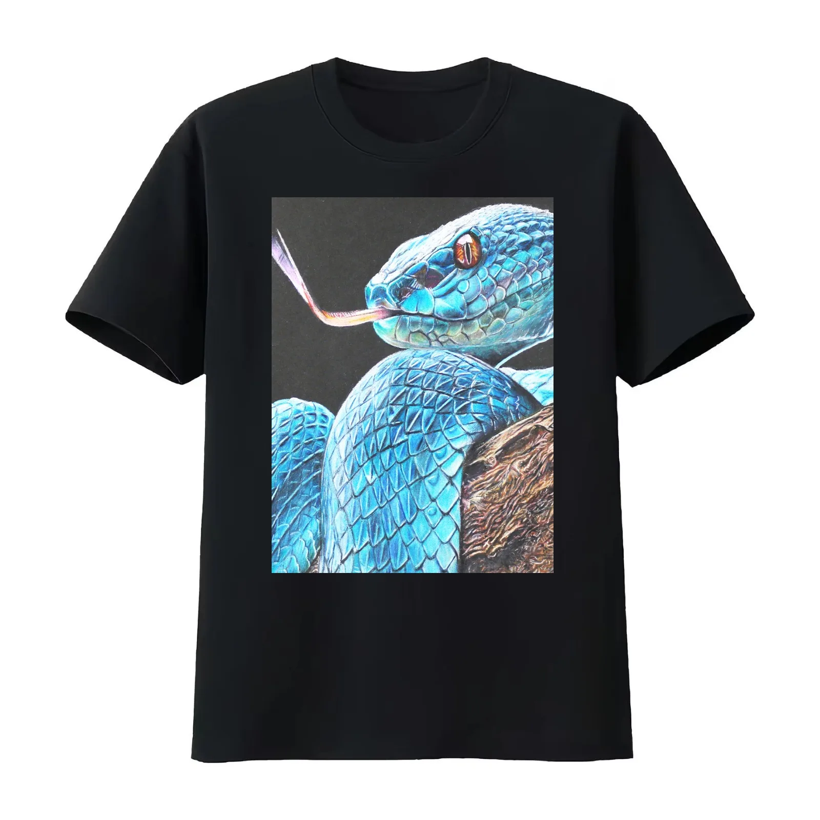 Realistic Viper Snake Drawing T-Shirt Summer Casual Cotton Tee Oversized Streetwear Tops Vintage Graphic Print 100% Cotton