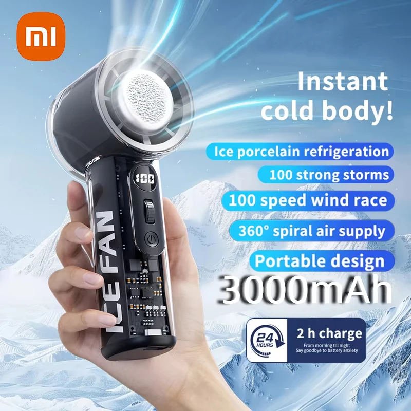 Xiaomi-Mini aire acondicionado portátil de mano, 3000mAh, pequeño aire acondicionado de refrigeración, pantalla Digital inteligente, ventilador Turbo súper frío para exteriores