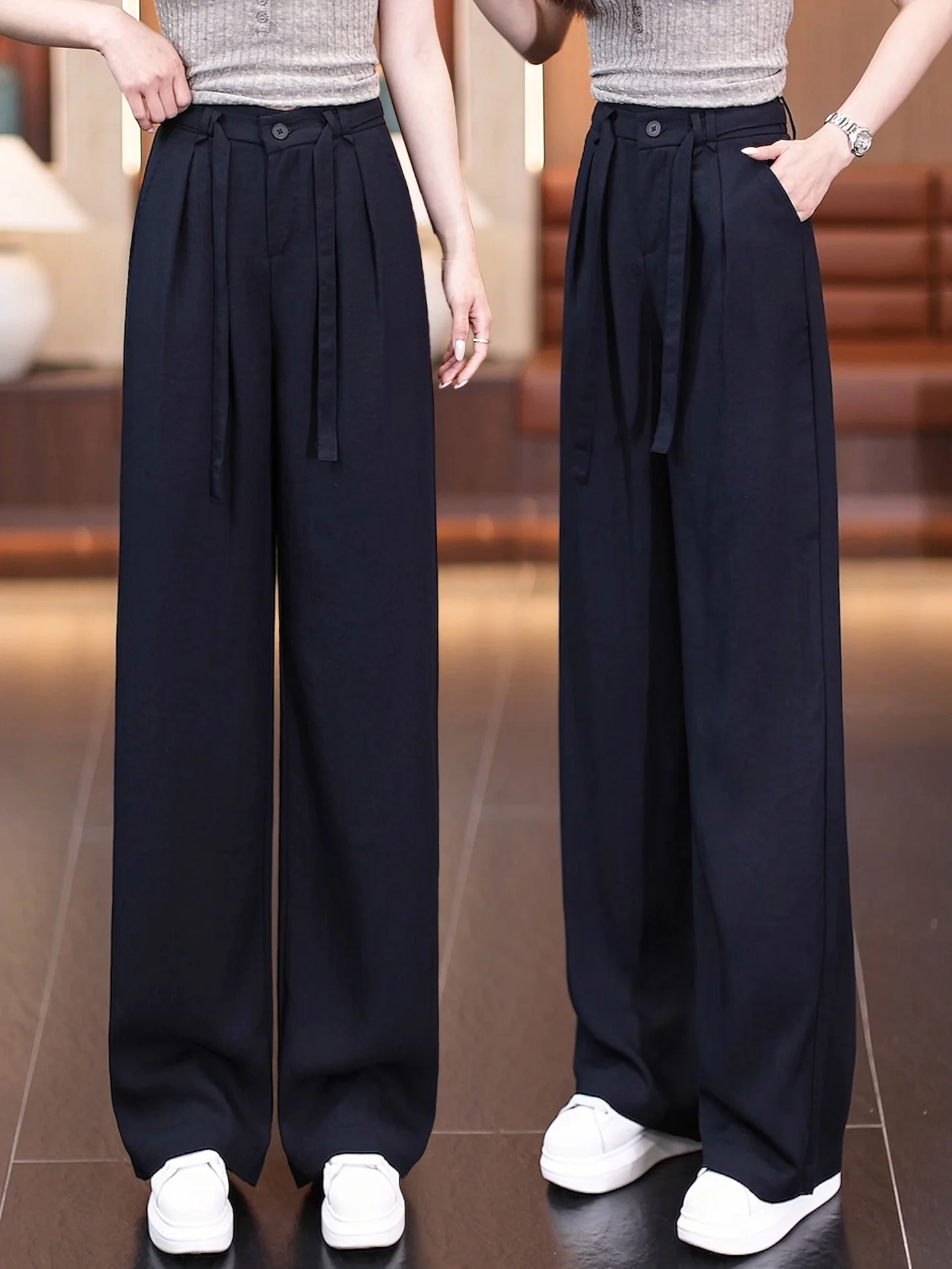

High Waist Linen Straight Leg Pants Women's Summer Thin Casual Narrow Version Wide Leg Pants Dream Wisdom Elegant Style