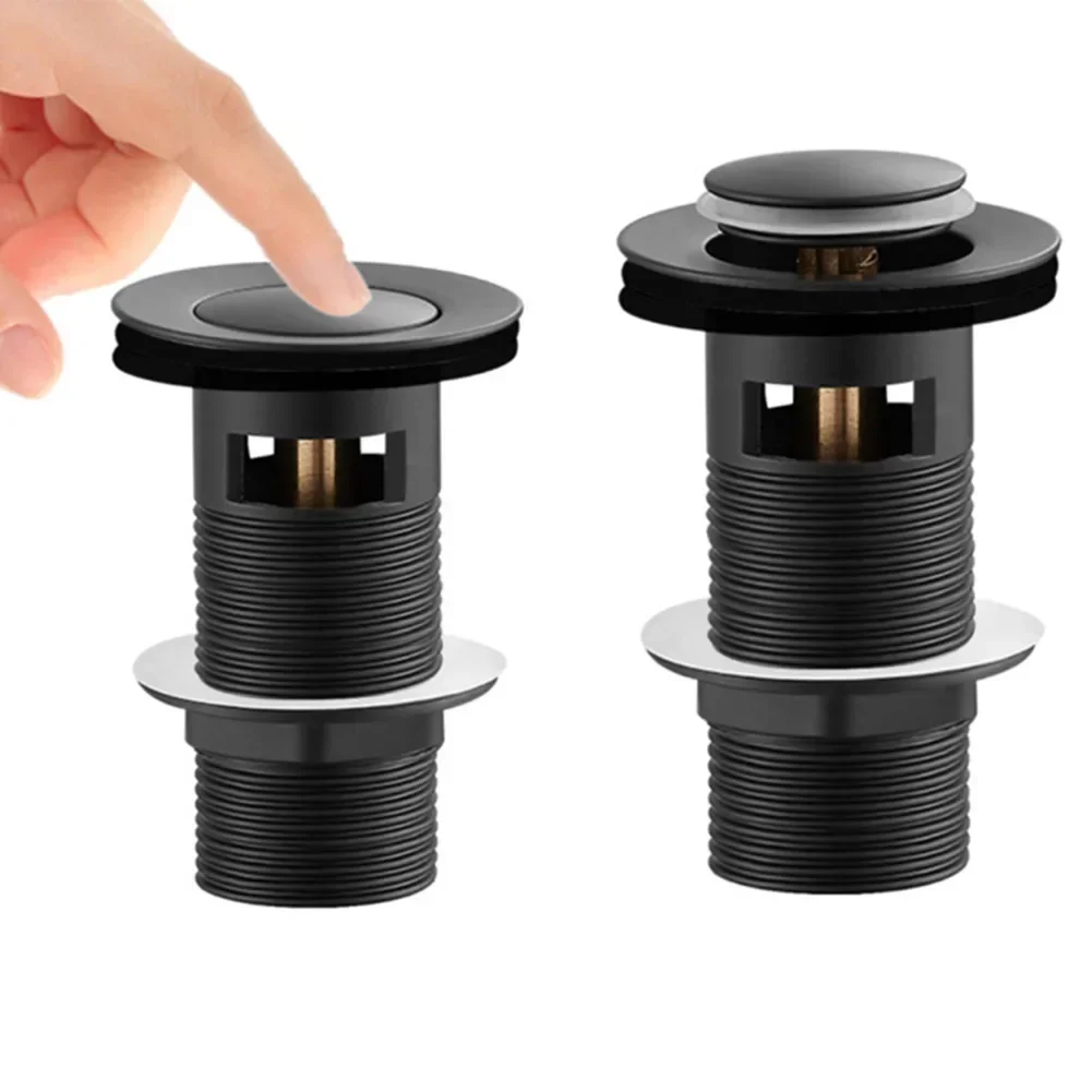 Tapón de drenaje para fregadero, tapón de drenaje para lavabo negro mate, botón pulsador para fregadero de baño emergente, tapón Clack para cocina,