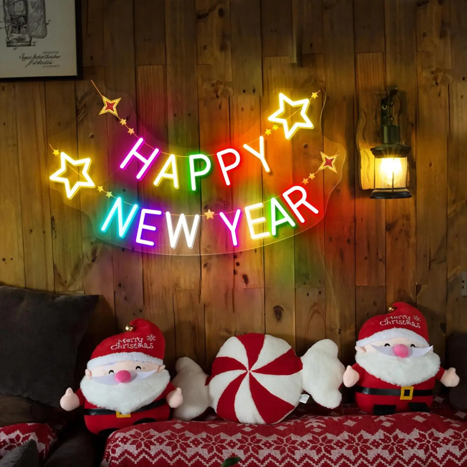 Happy New Year Neon Sign Holiday Celebration Led Neon Sign New Year’s Neon Light with Star Gifts for Family Party Decor New Year