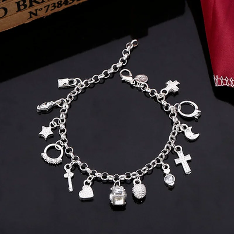 925 Sterling Silber Mode 13 Stück Anhänger Kette Charm Armband für Frauen für Teenager Mädchen Dame Geschenk Frauen Edlen Schmuck