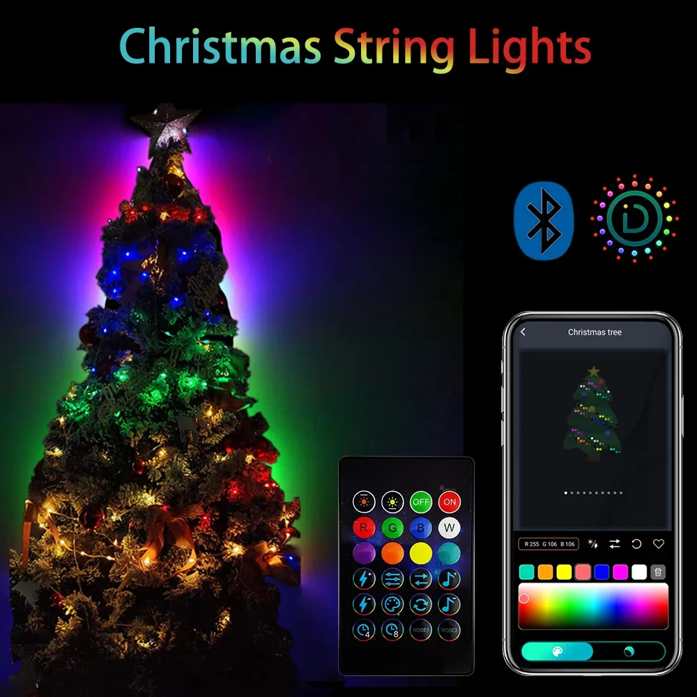 Smartier Smart Christmas String Lights 24 Key Infrared Rgb Remote Control Musical Rhythm Tuya Smart Led String Light