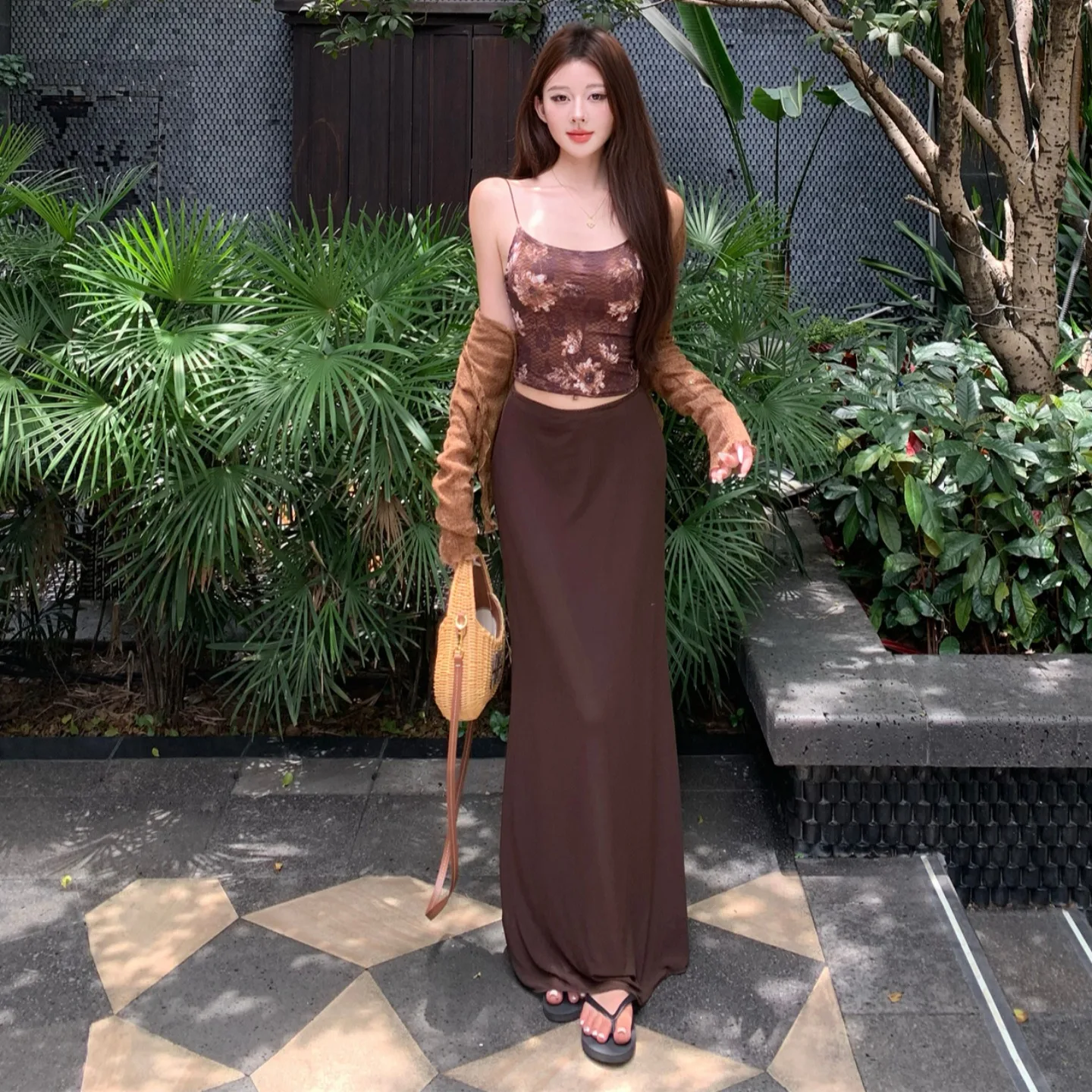 

Модный удобный открытый кардиган с принтом, модный комплект с запахом и юбкой, женский повседневный комплект с длинным свеком V-Ne, эластичный легкий...