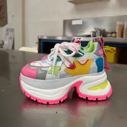 Women Luxury Brand Shoes Chunky Sneakers High Heels Platform Shoes Genuine Leather Fashion Spring Autumn High Quality 2026 Lady