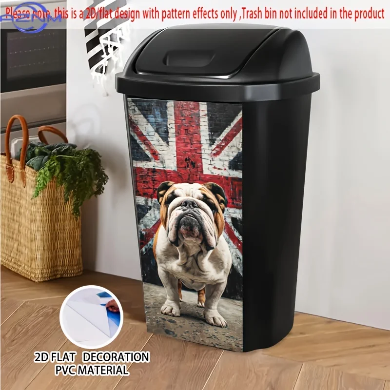 British Bulldog & Union Jack Self-Adhesive PVC Bin Stickers - Large Glossy Removable Decals for Outdoor/Indoor Wheelie Trash C