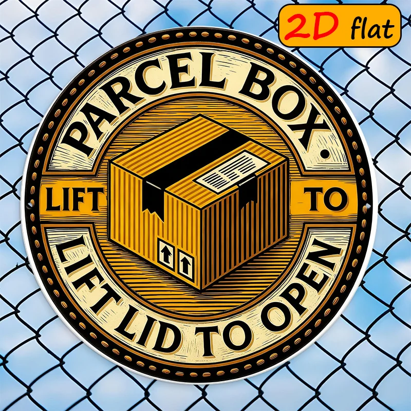 2D Flat Aluminum Post Office Parcel Box Lid Opening Metal Sign 20x20cm Round Heavy Duty Wall Plaque Study Corridor Room Decor