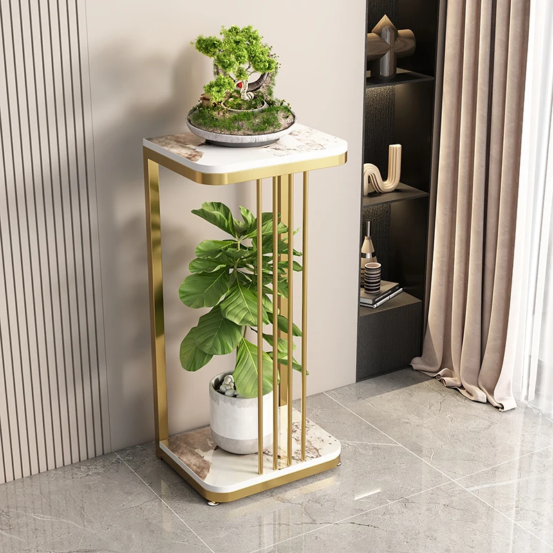 

Light luxury flower shelf Nordic indoor home balcony rock slab shelf wrought iron living room simple flower pot placement shelf