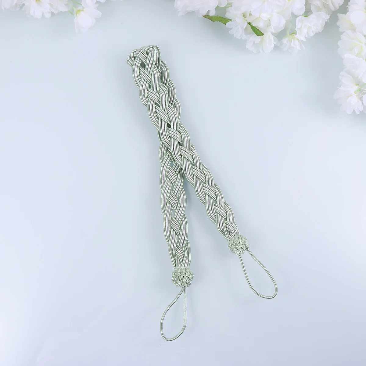 

2Pcs Braided Curtain Tiebacks Rope Handmade Woven Light Green Polyester Strap for Curtains Living Room Bedroom