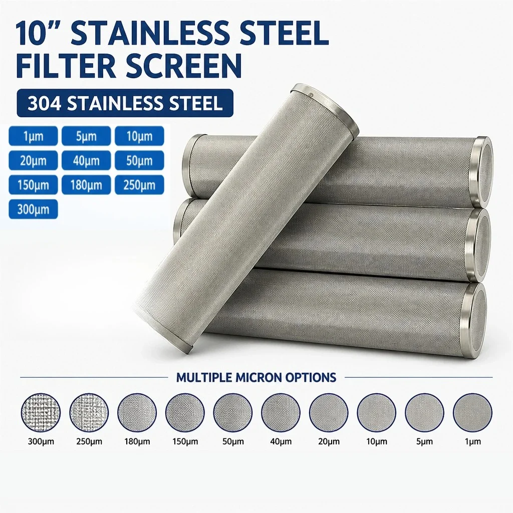 10 Inch Washable 304/316 Stainless Steel Mesh High Temp Resistant Universal Household Water Pre Filter