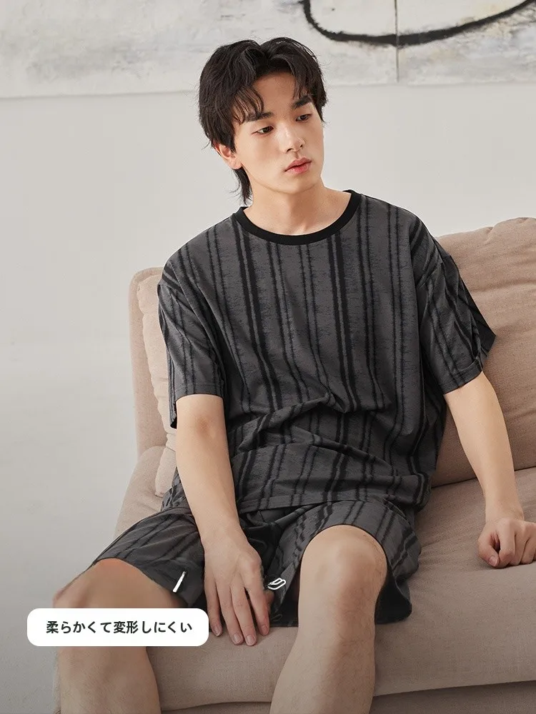 xuanjiang-men's-summer-lightweight-modal-cotton-sleepwear-short-sleeve-shorts-casual-outdoor-wearable-cool-feeling-home-cloth