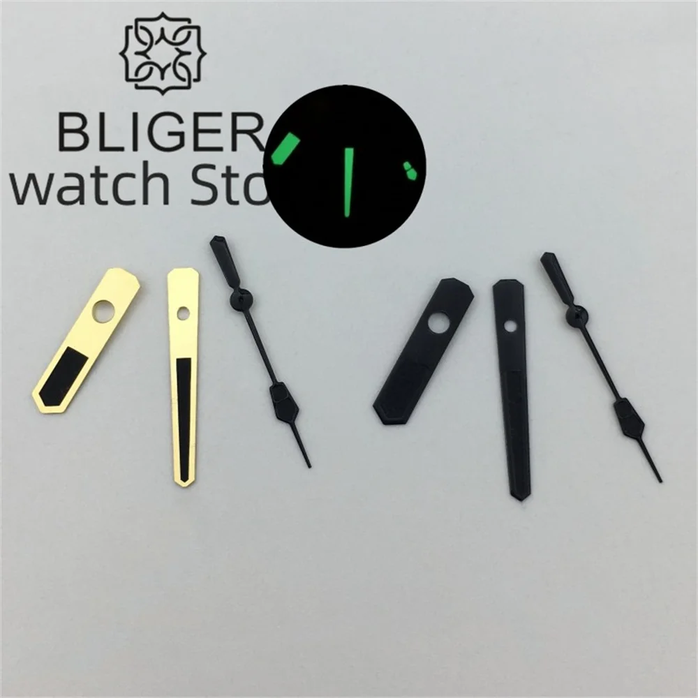 BLIGER NH35 Watch hands Black Gold Watch Needle Super C3 Green luminous hands suitable for pilot watches