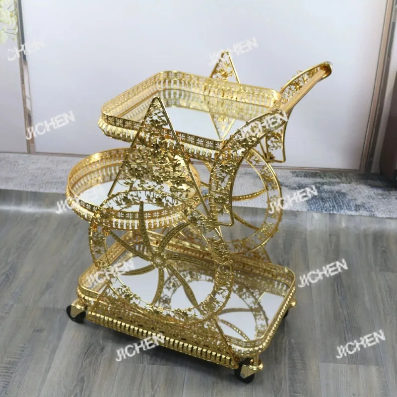 

Factory direct wholesale, golden Muslim dining cart, three-layer wine cart, European high-end trolley, storage cart