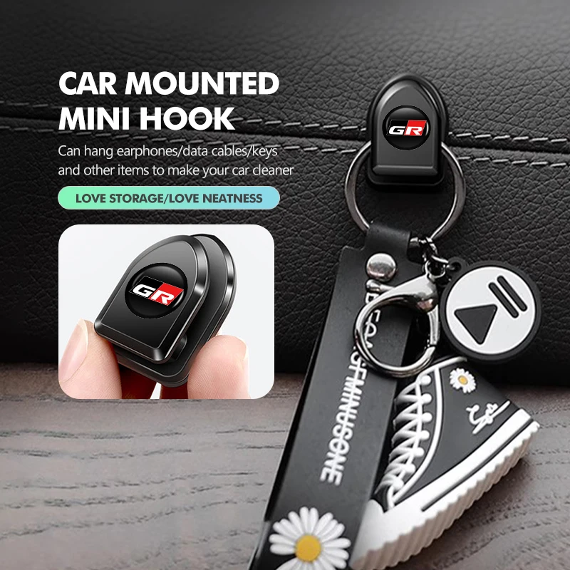 4pcs Car Hook Sticker Hanger USB Cable Headphone Accessories For Toyota GR Sport Gazoo Racing Yaris 86 Corolla Hilux Supra