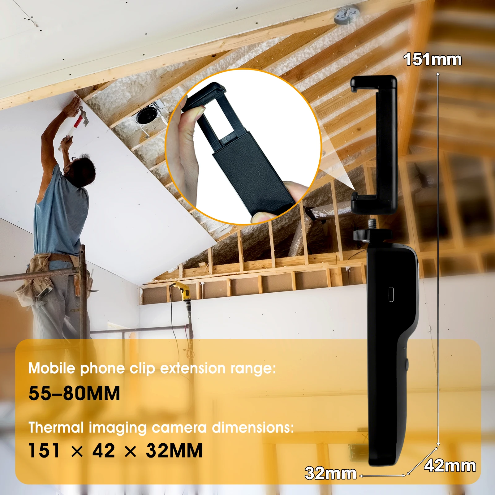 赤外線カメラ、iOS/Android用サーマルカメラ 1024x768可視画像解像度 HP-951B アプリ付きサーマルイメージング、Type-C