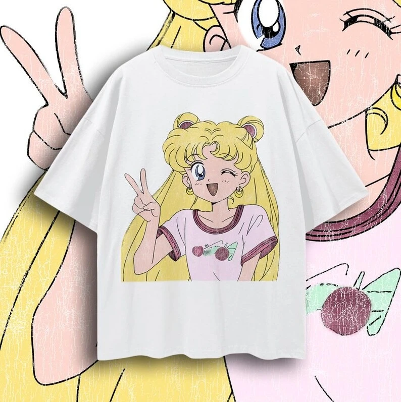 Sailor Moon Vintage Japanese Anime Graphic Cotton T Shirt 2026 Summer Men Women Streetwear Harajukju Y2K Couple Kawaii Tee Tops