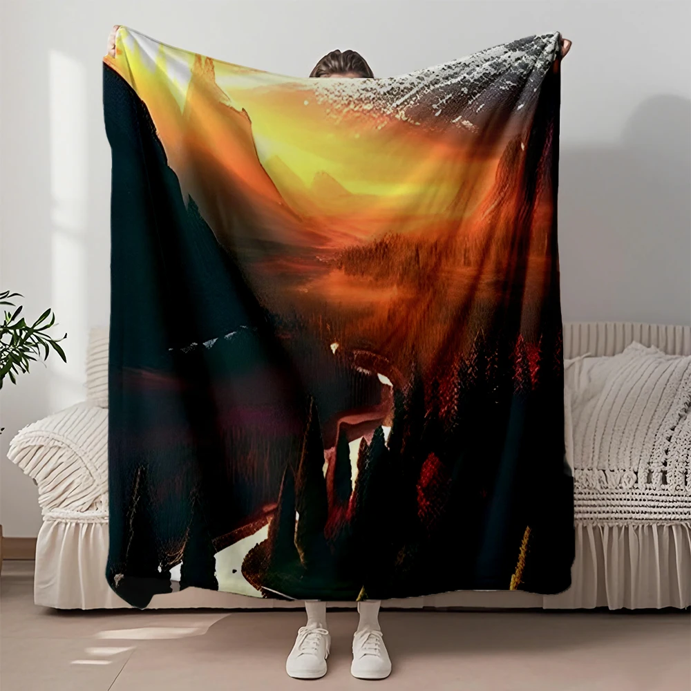 

Classic Flannel Cozy Blanket Minimalistic River Valley Art Collection Coastal Nautical Weighted Blanket Plush Throw