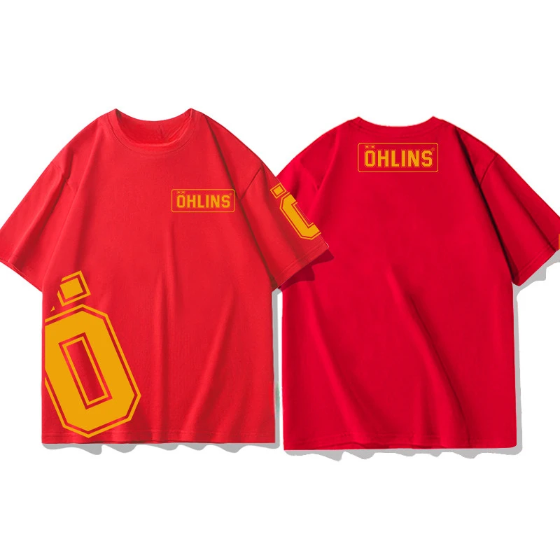 OHLINS Red T-shirt Collection Motorcycle Shock Absorber Print Short Sleeve T-shirt Racing Fan Clothes
