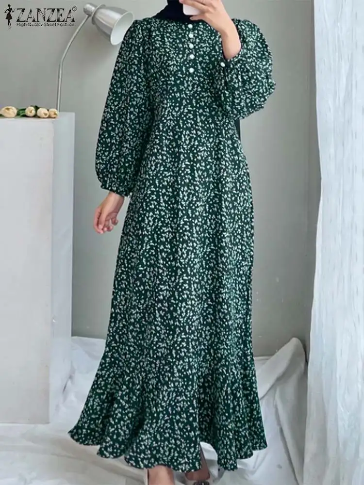 Muslimische Vintage Maxi kleider elegante Abaya Frauen böhmisch bedruckte Fischschwanz Sundres Zanzea Dubai Vestidos Party Robe Femme islamisch