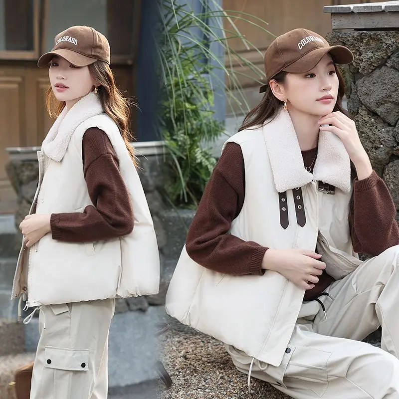 

New Women's Korean Down Cotton Vest Jacket Autumn Winter Short Thermal Cotton Jacket Vests Fashion Female Waistcoat Zipper Tide