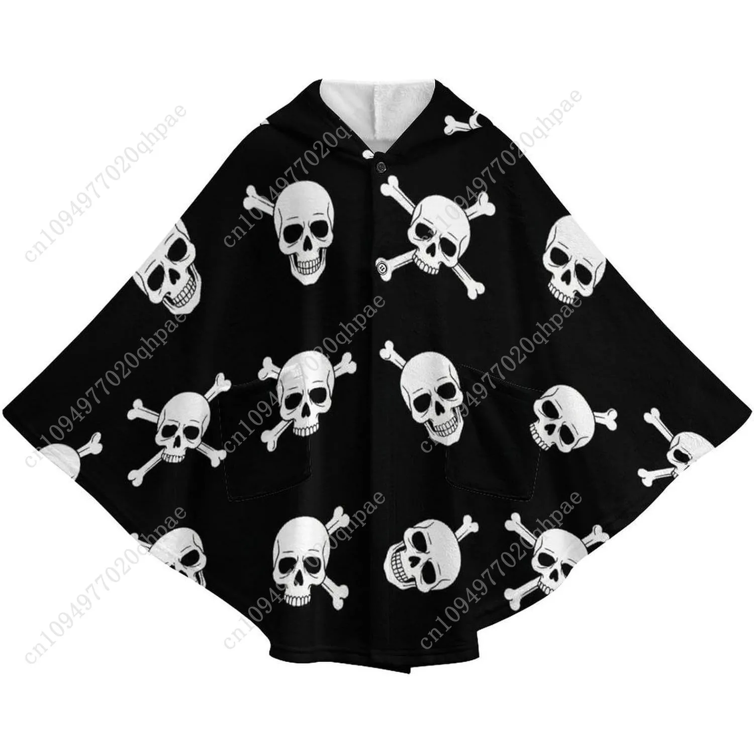 سترة بطانية مريحة من الفلانيل، سترة بغطاء للرأس كبيرة الحجم على شكل جمجمة مع جيوب للأطفال والمراهقين #4