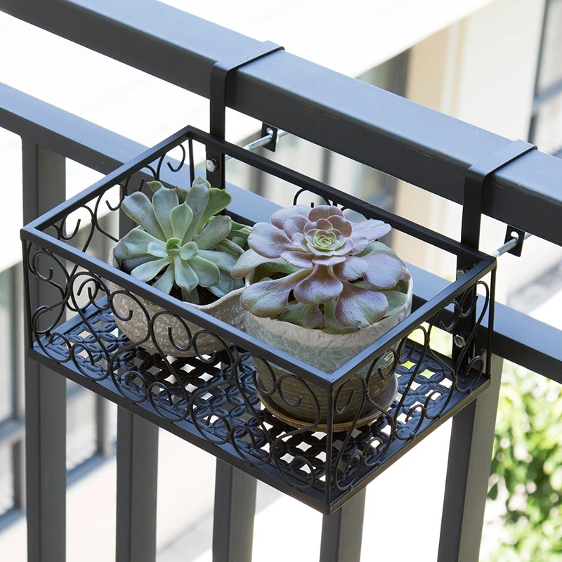Balcony Flower Stand Wrought Iron Railing Multi-layer Hanging Flowers Pot Rack Wall Green Radish Succulent  Plant Shelves