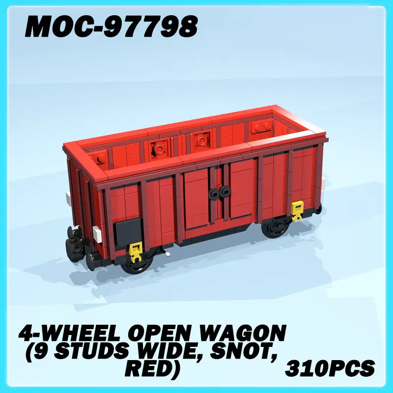 

MOC-97798 Мини-поезд, серия строительных блоков, 4-колесный открытый универсал (ширина 9 шпилек, SNOT, красный), модель, кирпичная головоломка, игрушки, подарки, 310 шт.