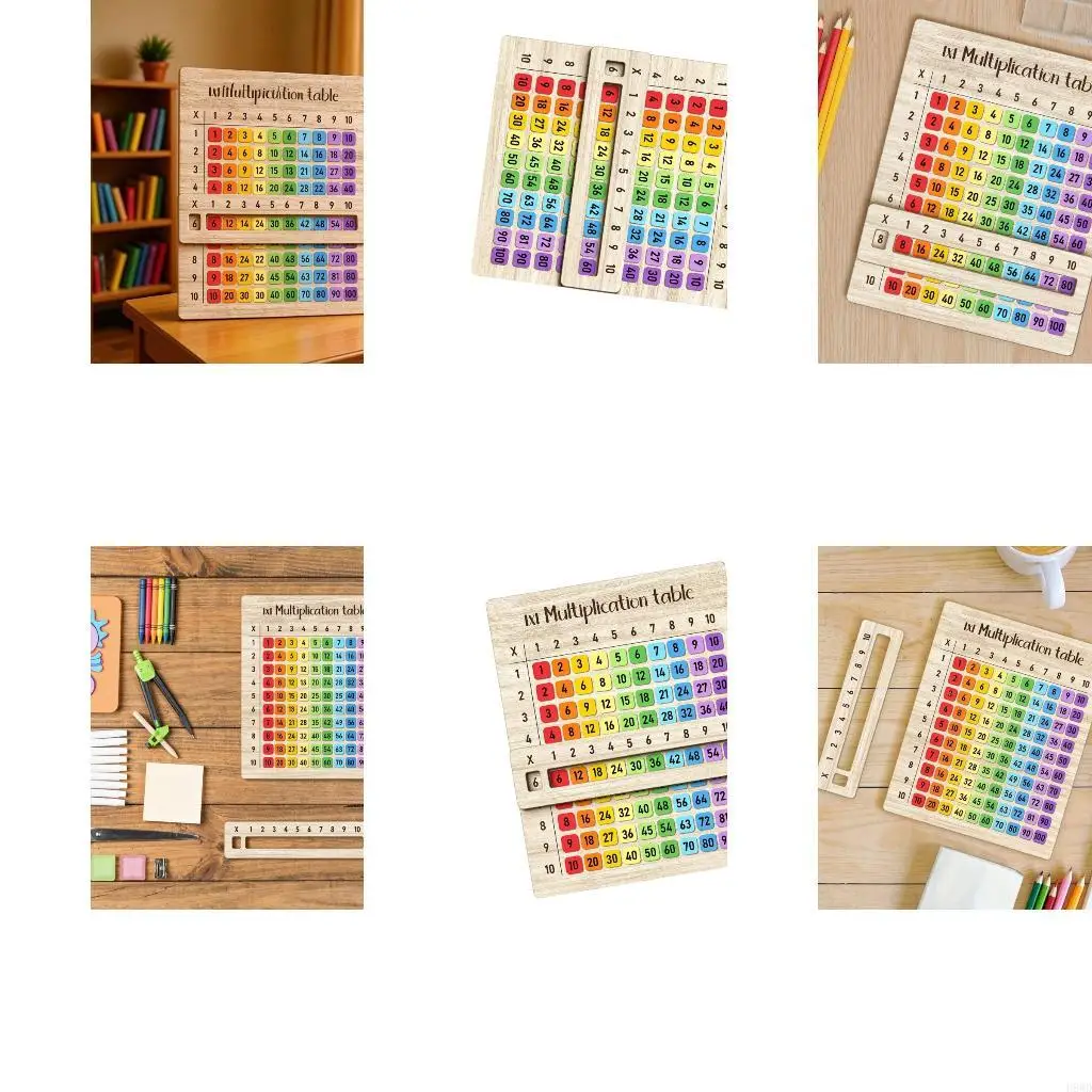 Wooden Multiplication Table Practice Board with Movable Row Guide, Color-Coded 1-10 Reference Tool for Guided Classroom and H8WD
