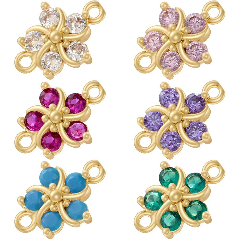 ZHUKOU 1Pcs Multi-coloured 18K Golden-plated Brass Flower Zirconia Connector For DIY Jewellery Making Supplies:VS574