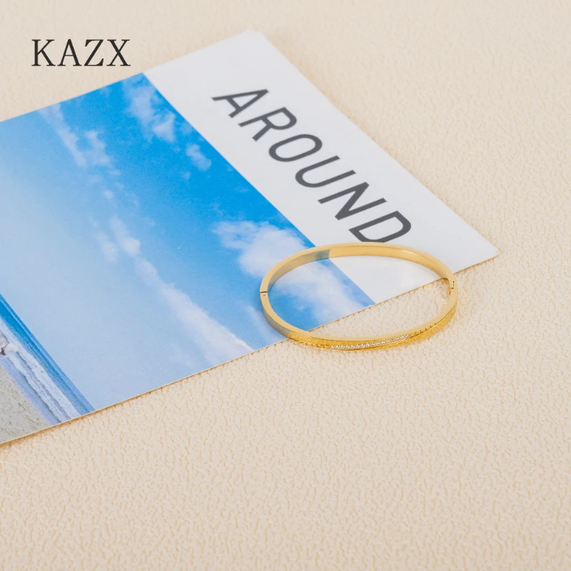 

Stainless Steel Thin Zircon Bangle Waterproof Tarnish Resistant Lightweight Minimalist Statement Jewelry for Daily Wear