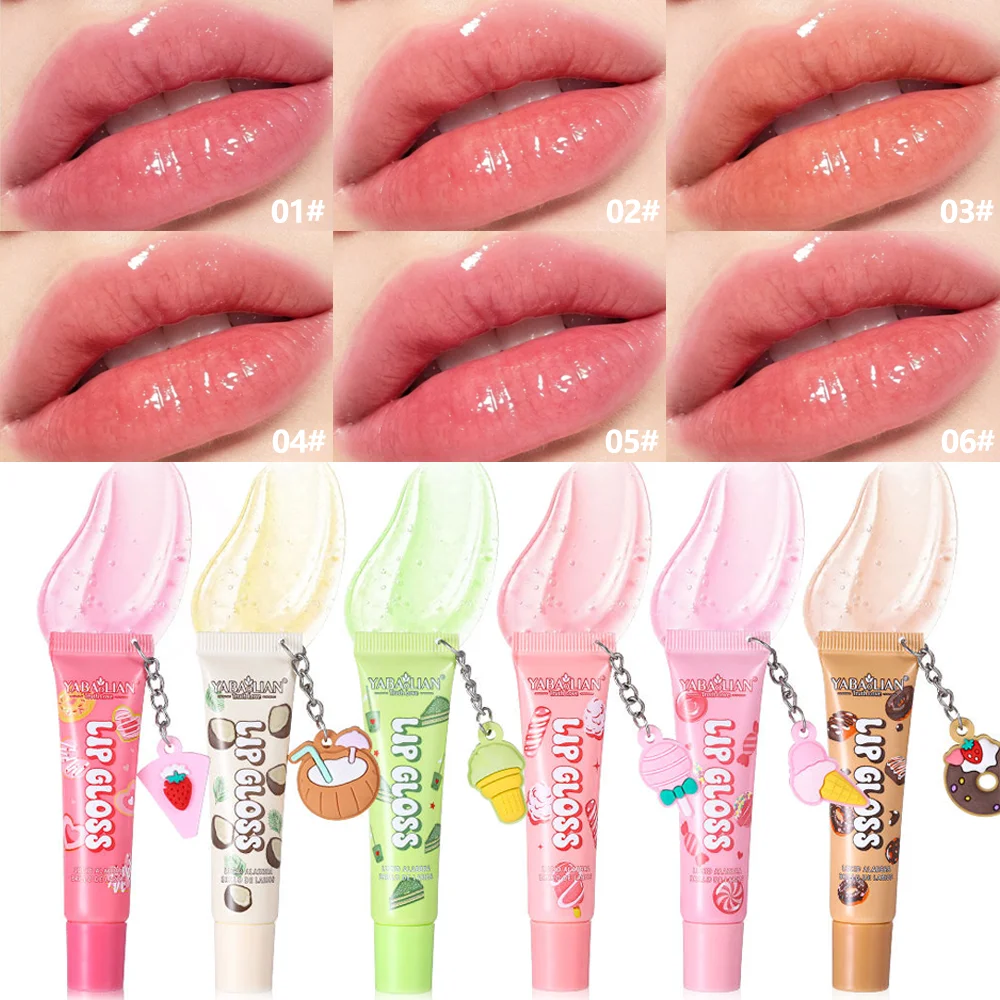 Random 1 Piece Sweet Pendant Lip Gloss, Hydrating Plump Lip Oil Transparent Shiny Lip Gloss Cute Cosmetic for Daily Lips Care