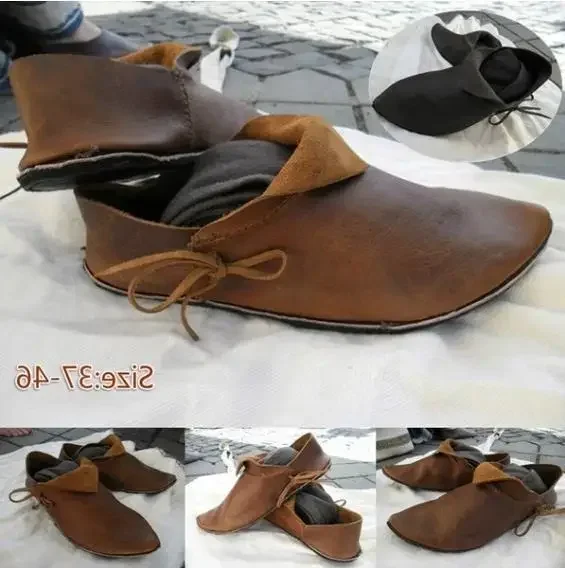 รองเท้าคอสเพลย์โจรสลัด รองเท้าบูทหนัง PU สไตล์ไวกิ้งยุคกลางสำหรับผู้ชาย รองเท้าบูทข้อเท้าสไตล์วิคตอเรียนเรเนซองส์ รองเท้าสำหรับงานปาร์ตี้ฮาโลวีนและงานคาร์นิวัล