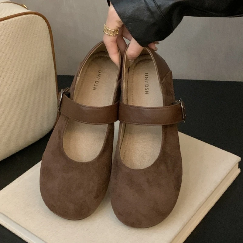 الرجعية جولة تو ماري جين أحذية النساء ليوبارد حزام مشبك الراحة الخريف الأحذية الإناث الضحلة ماركة غير رسمية حذاء مسطح النساء