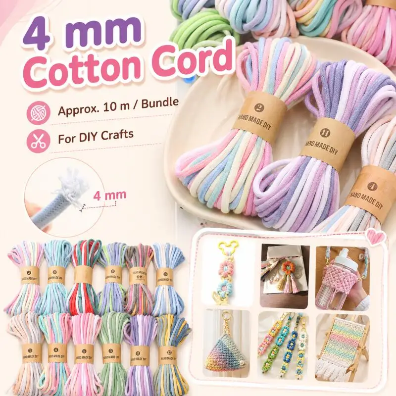 4mm 10m Farbverlauf-Baumwollkordel - Für Taschen, Kleidung, Heimtextilien, Dekoration, Telefon- und Autohängeseile, DIY-Näh- und Bastelzubehör – Detail 1