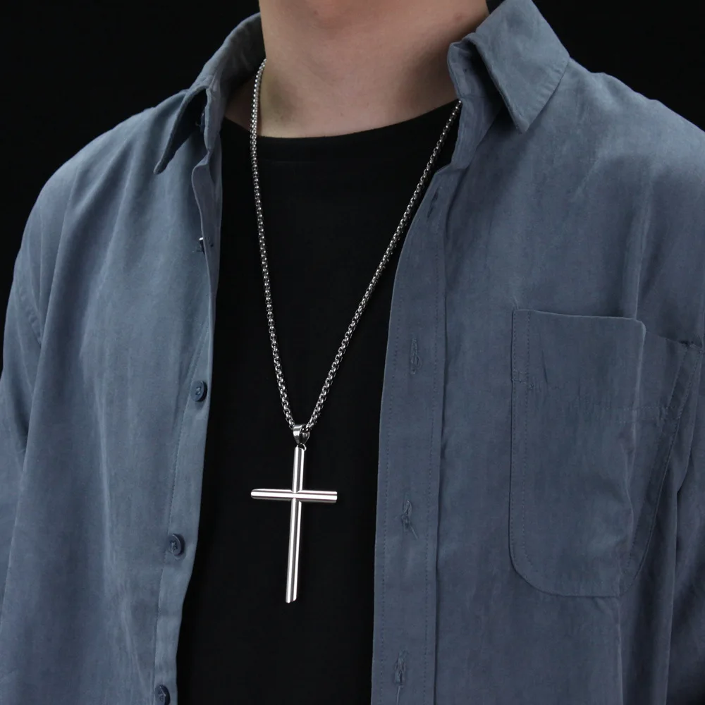 Hip-hop retro cross pendant simple fashion with stainless steel necklace man