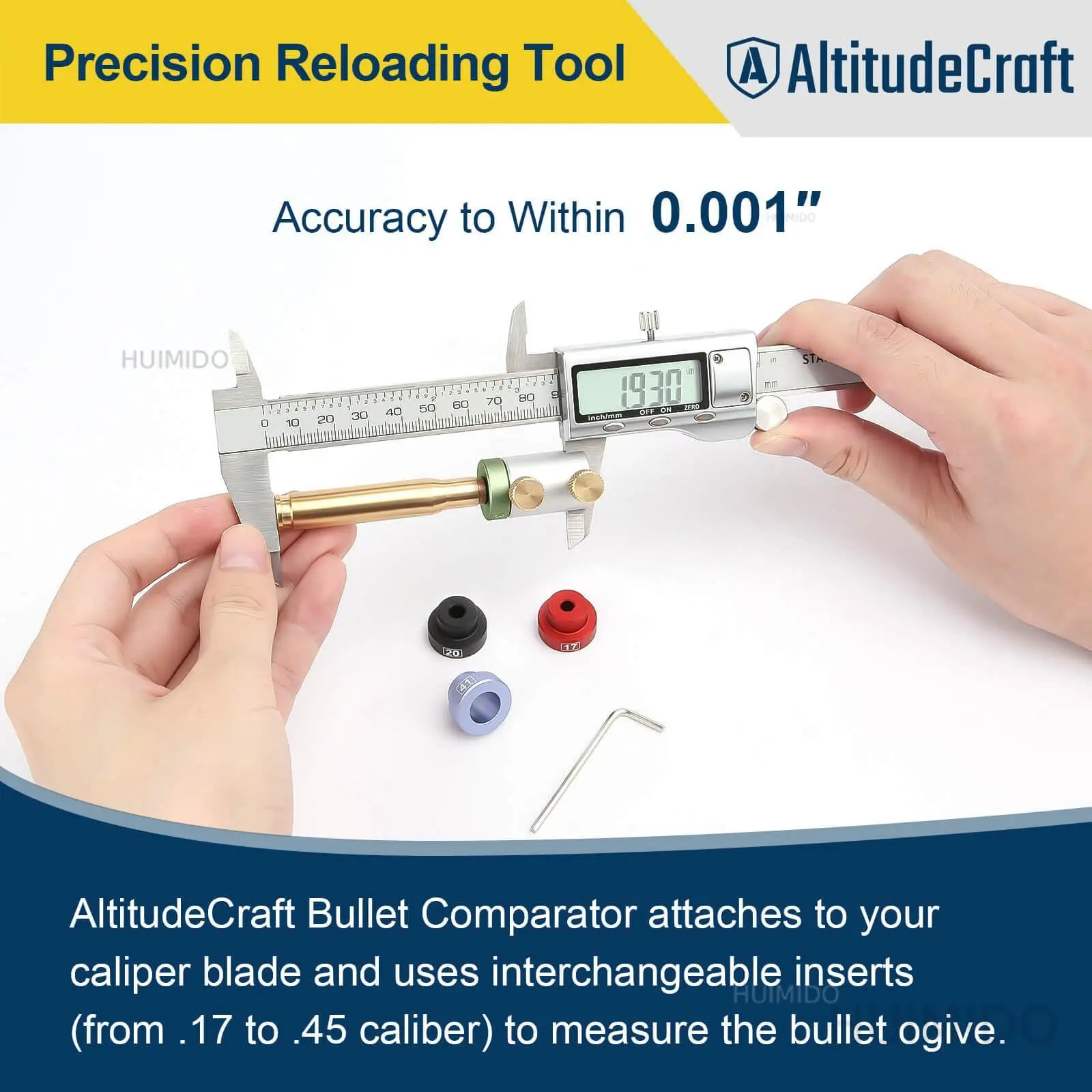 Comparator kit with 14 inserts for .17 to .45 calibers