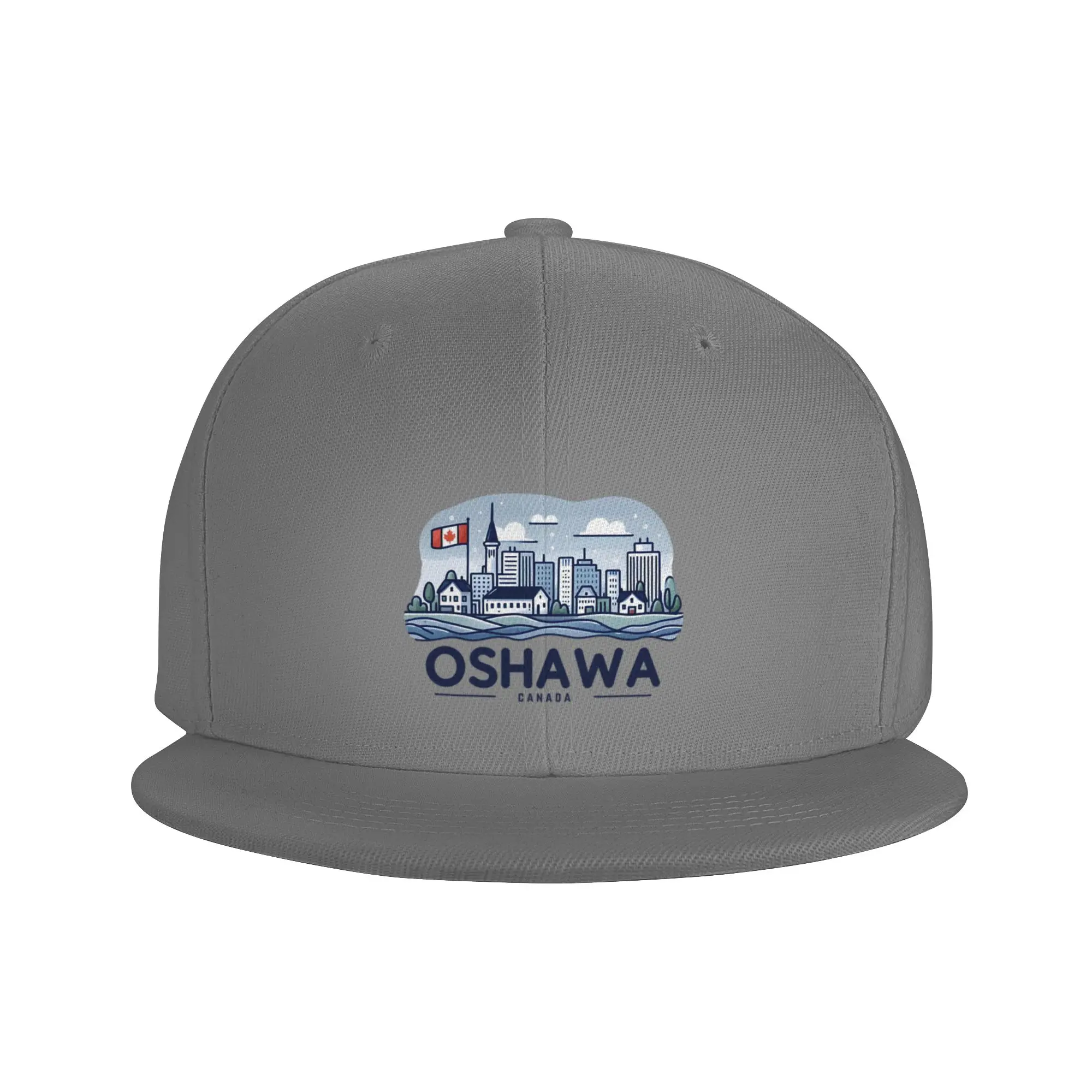 Fashion Oshawa Ontario Canada Simple Skyline Blue Cityscape Flat Brim Sun Hat  Workwear Style Caps