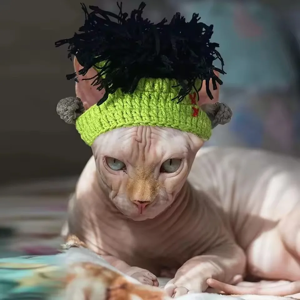 

Elastic Knit Cat Beanie Cute Novelty Hat for Hairless Cats Funny Photo Prop Soft Warm Pet Headwear
