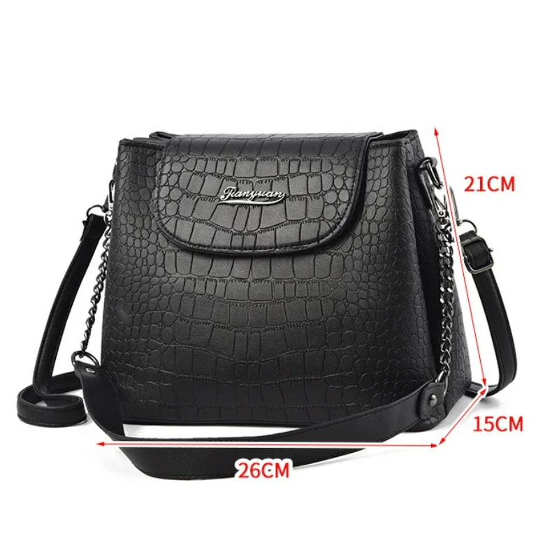 TRAVEASY Fashion 2024 Large Capacity PU Leather Shoulder Bag for Women Casual Alligator Pattern Solid Color Female Crossbody Bag