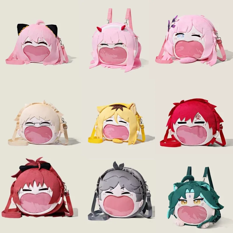 

Hot! Game Genshin Impact Xiao Cosplay Plush Bag Big Mouth Transparent Itabag Zipper Backpack Messenger Shoulder Bags